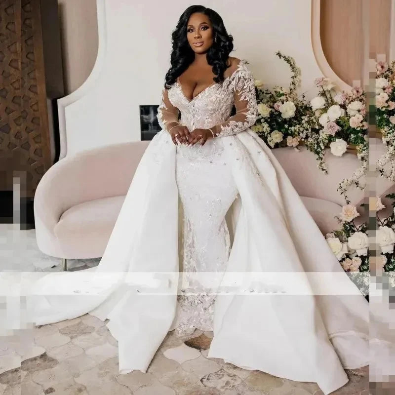 MIG & MIK STYLE™ Luxury Vintage Mermaid Wedding Gown with Detachable Train