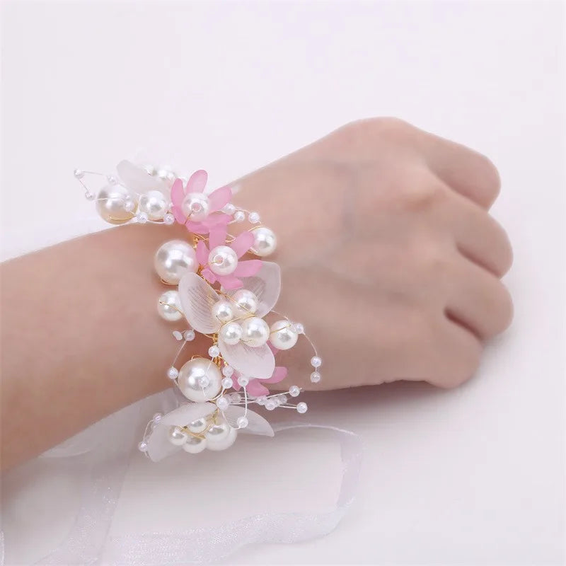 Wrist Flower Artificial Pearls Bridesmaid Children Hand Flower Marriage Beautiful Bride Wedding Bracelets Girls Romantic