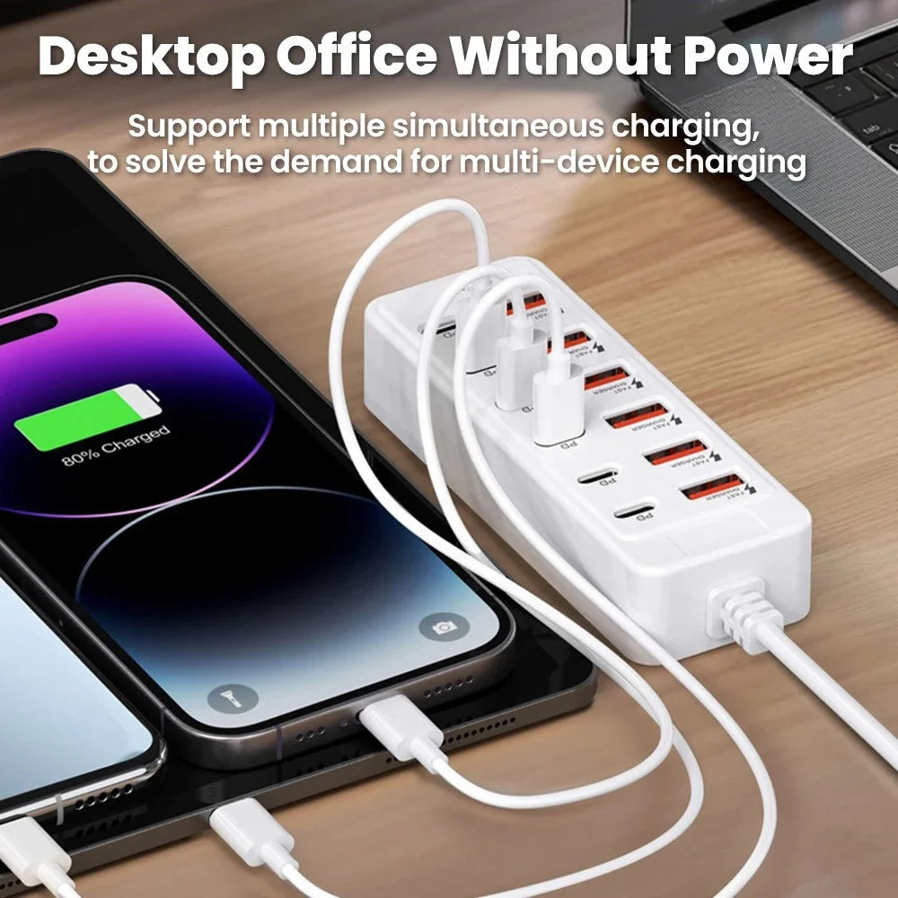 12 in 1 Power Strip Multi Port Fast Charger Station with USB C Desktop Wall Adapter Type C Hub for iPhone Samsung Home Office