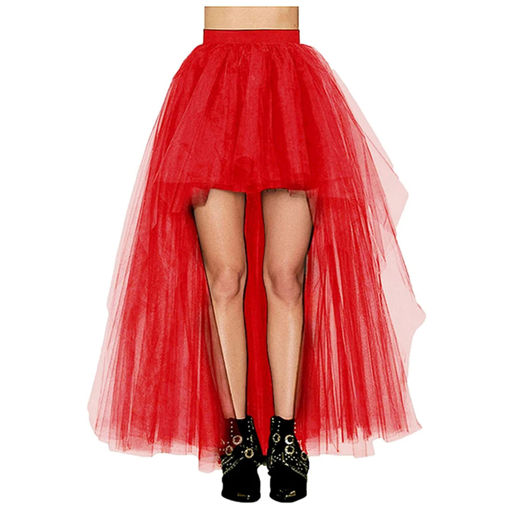 Women's High Low Tulle Skirt Black Swallowtail Gauze High Waist   Tutu Long Party Petticoat Casual Style Punk Goth Carnival