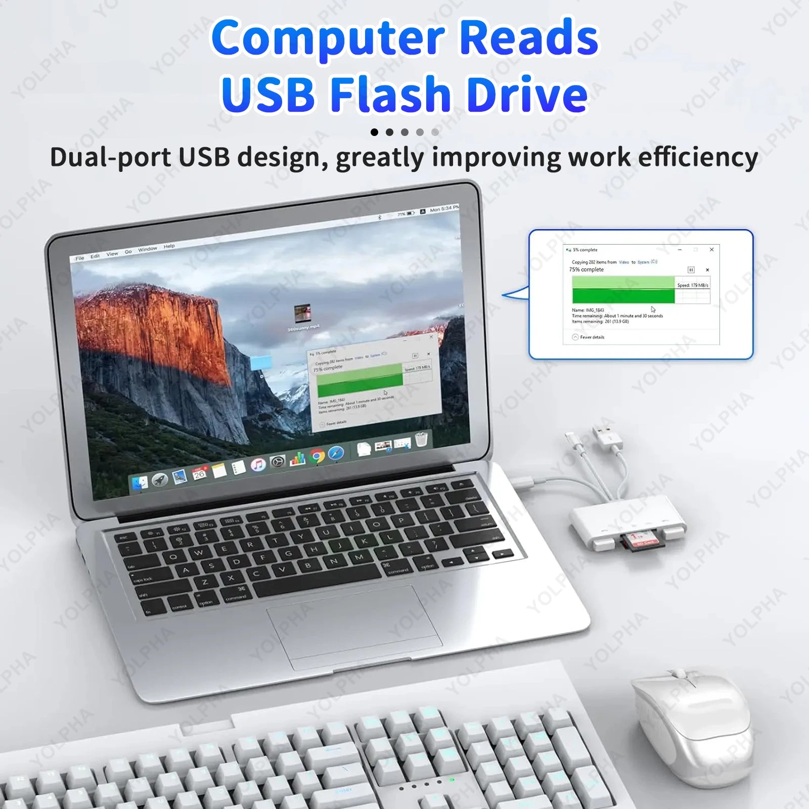 5in1 Memory Card Reader USB OTG SD Reader for iPhones iPads USB C A Devices Micro SD SD Slots support SD Micro SD SDHC SDXC MMC