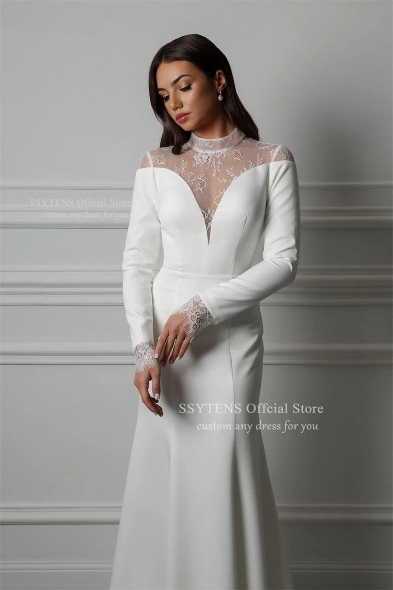 SSYTENS Elegant White Mermaid Wedding Dresses 2026 Long Sleeve High Neck Bridal Dress Boho Beach Wedding Prom Gowns Customized