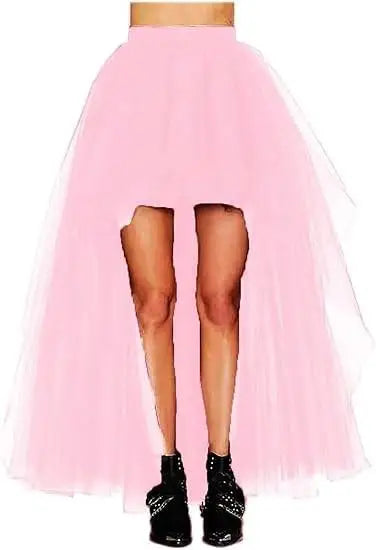 Women's High Low Tulle Skirt Black Swallowtail Gauze High Waist   Tutu Long Party Petticoat Casual Style Punk Goth Carnival