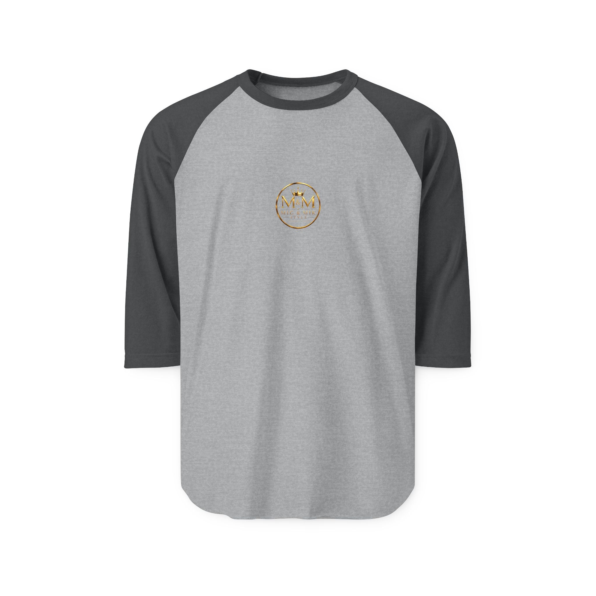 MIG & MIK STYLE Gold Crown Vintage Emblem Raglan Shirt | Premium 3/4 Sleeve Baseball Tee