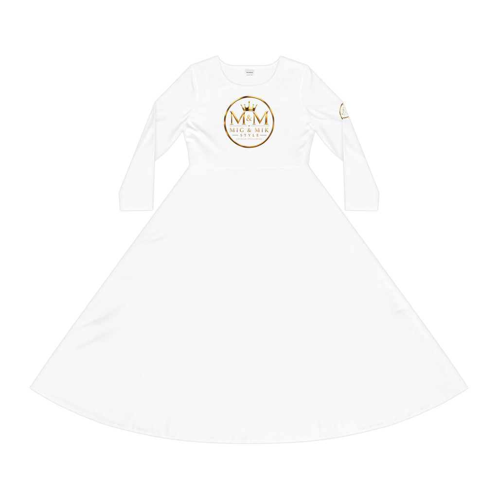 👑 MIG & MIK STYLE Premium Long Sleeve Dress – White Gold Luxury Collection