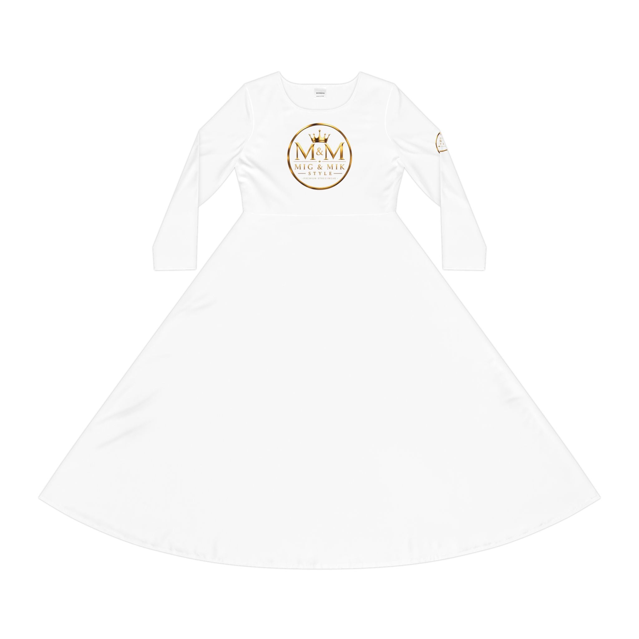 👑 MIG & MIK STYLE Premium Long Sleeve Dress – White Gold Luxury Collection