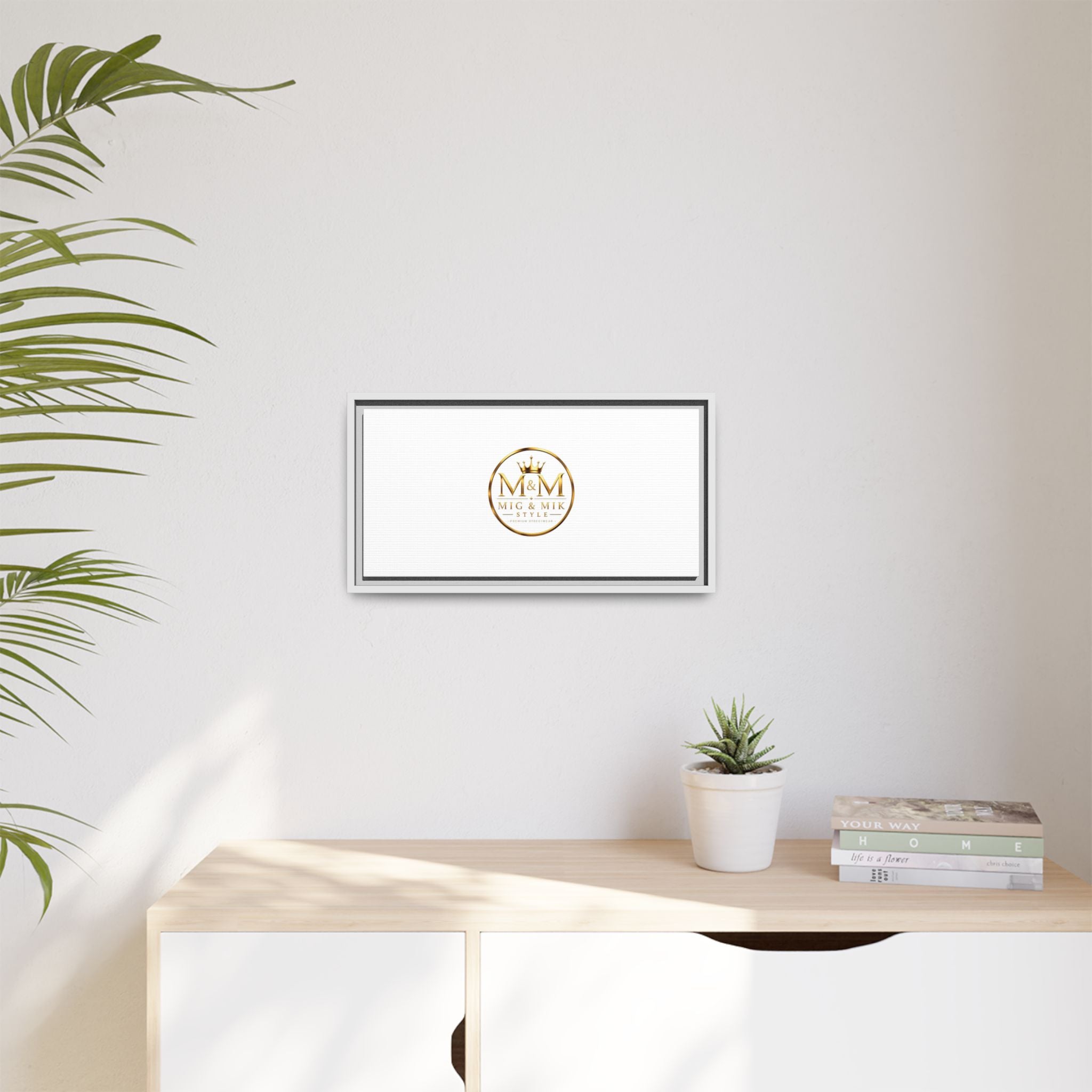 Framed Matte Canvas Print — Gold Mig & Mik Logo Wall Art