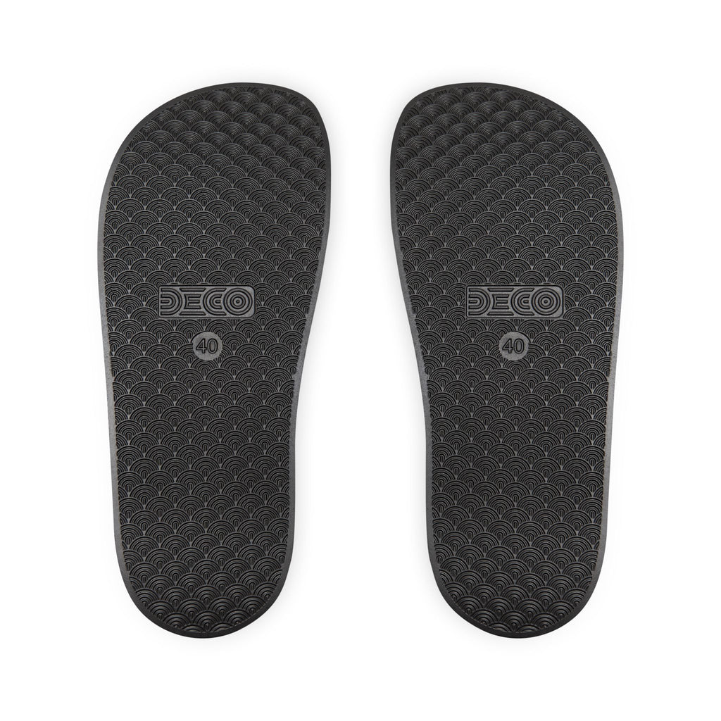 Women's Removable-Strap Sandals — White Slide Sandals with Gold Emblem