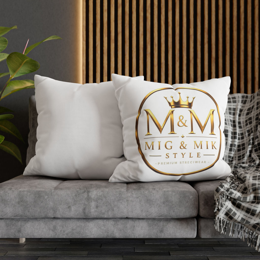 M&M Mig & Mik Gold Crown Decorative Pillowcase — Square Poly Canvas Throw Pillow Cover