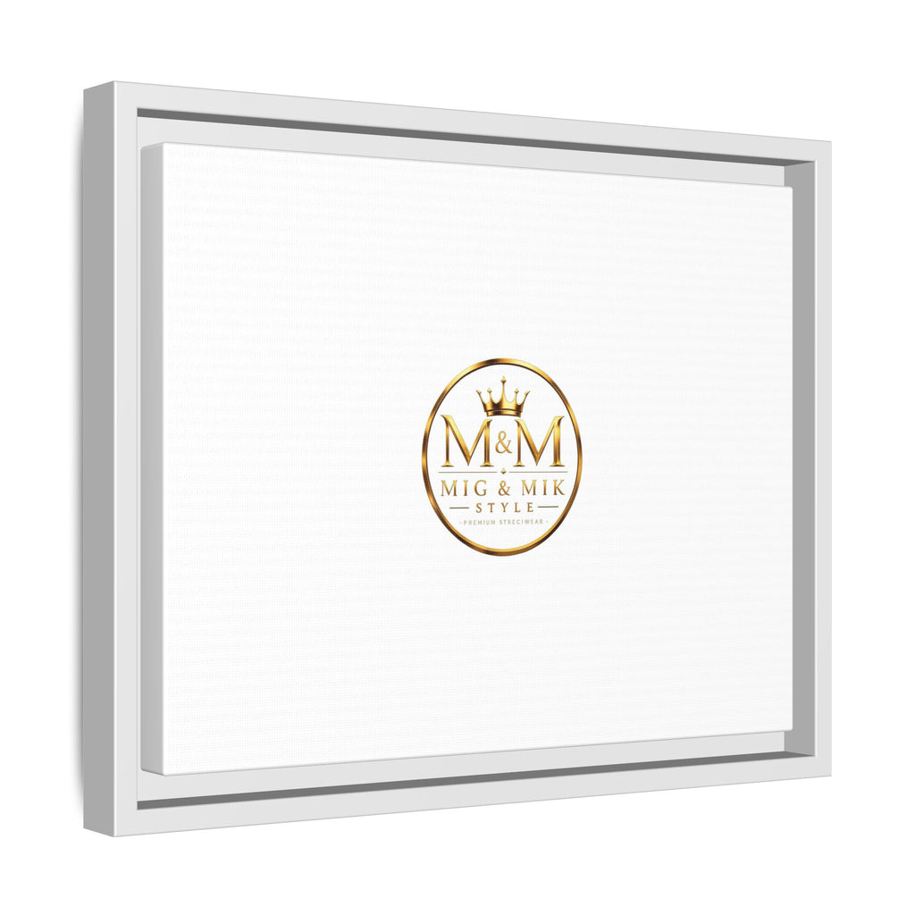 Framed Matte Canvas Print — Gold Mig & Mik Logo Wall Art