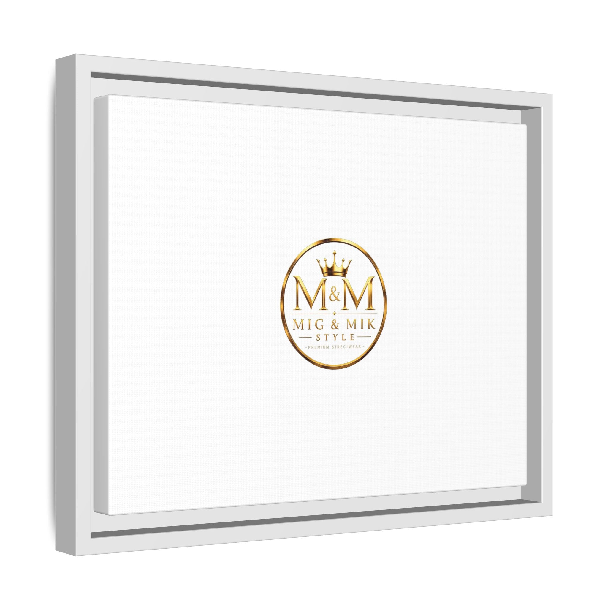 Framed Matte Canvas Print — Gold Mig & Mik Logo Wall Art