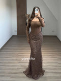 Customized High Quality Fashion Jersey Sequined Beading Mermaid Square Neck Long Dresses Bespoke Occasion Dresses Matching Sexy