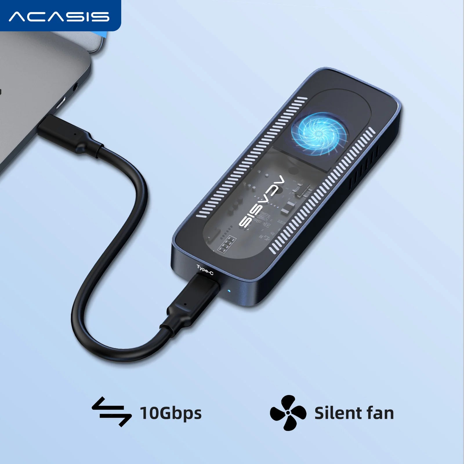 ACASIS 10Gbps USB-C 3.1 M.2 NVMe SSD Enclosure Case For 2280/60/42/30 Small Size Built In Fan Version Case For iPhone 12/Mac