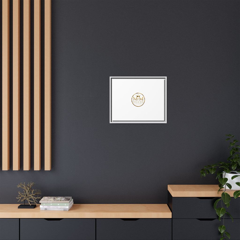 Framed Matte Canvas Print — Gold Mig & Mik Logo Wall Art