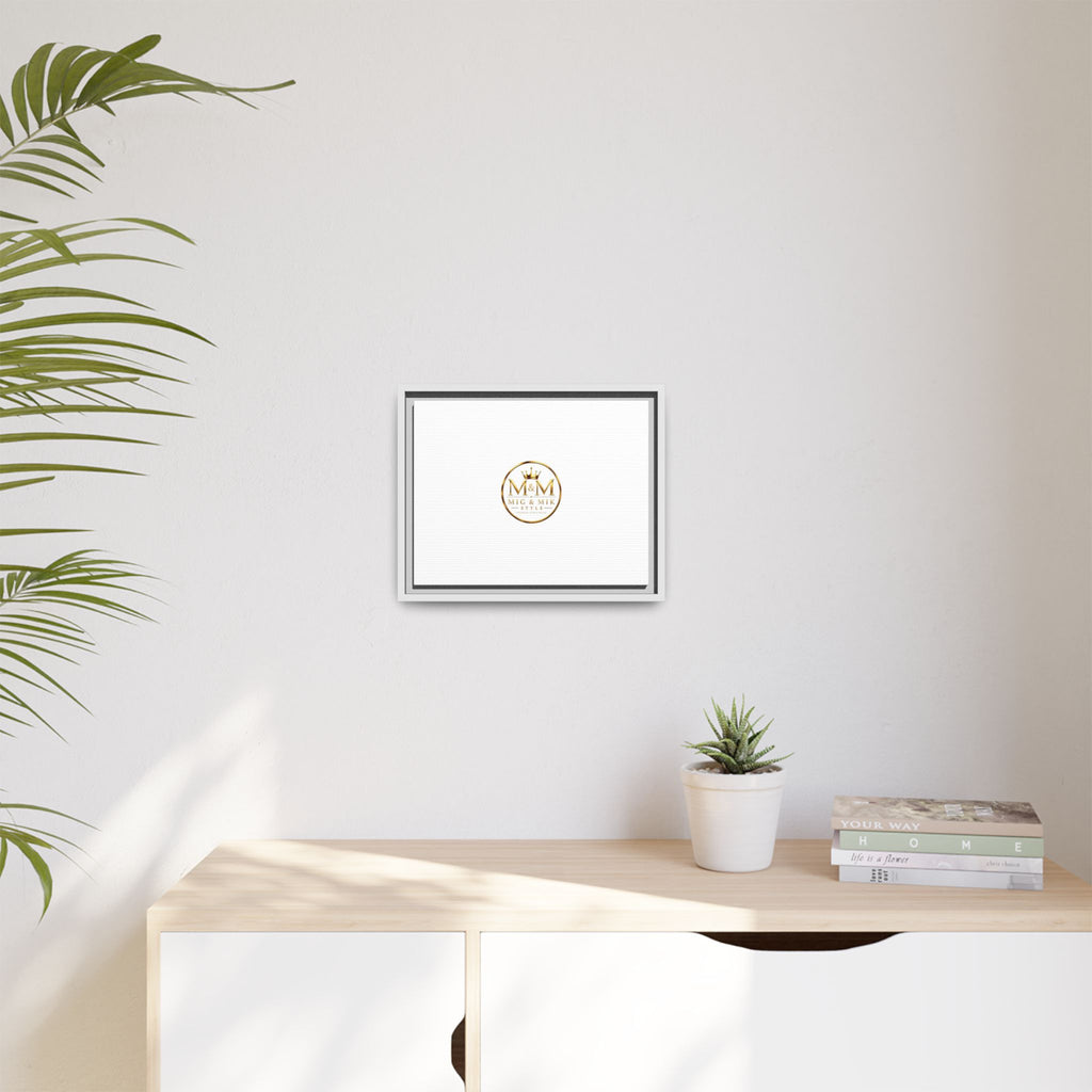 Framed Matte Canvas Print — Gold Mig & Mik Logo Wall Art