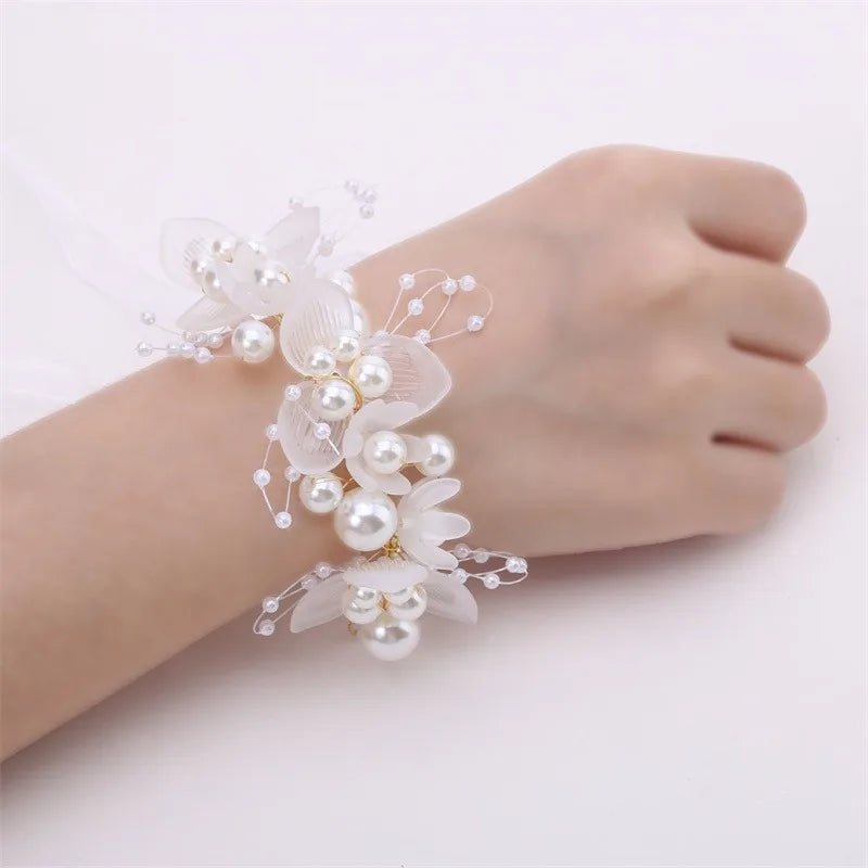 Wrist Flower Artificial Pearls Bridesmaid Children Hand Flower Marriage Beautiful Bride Wedding Bracelets Girls Romantic
