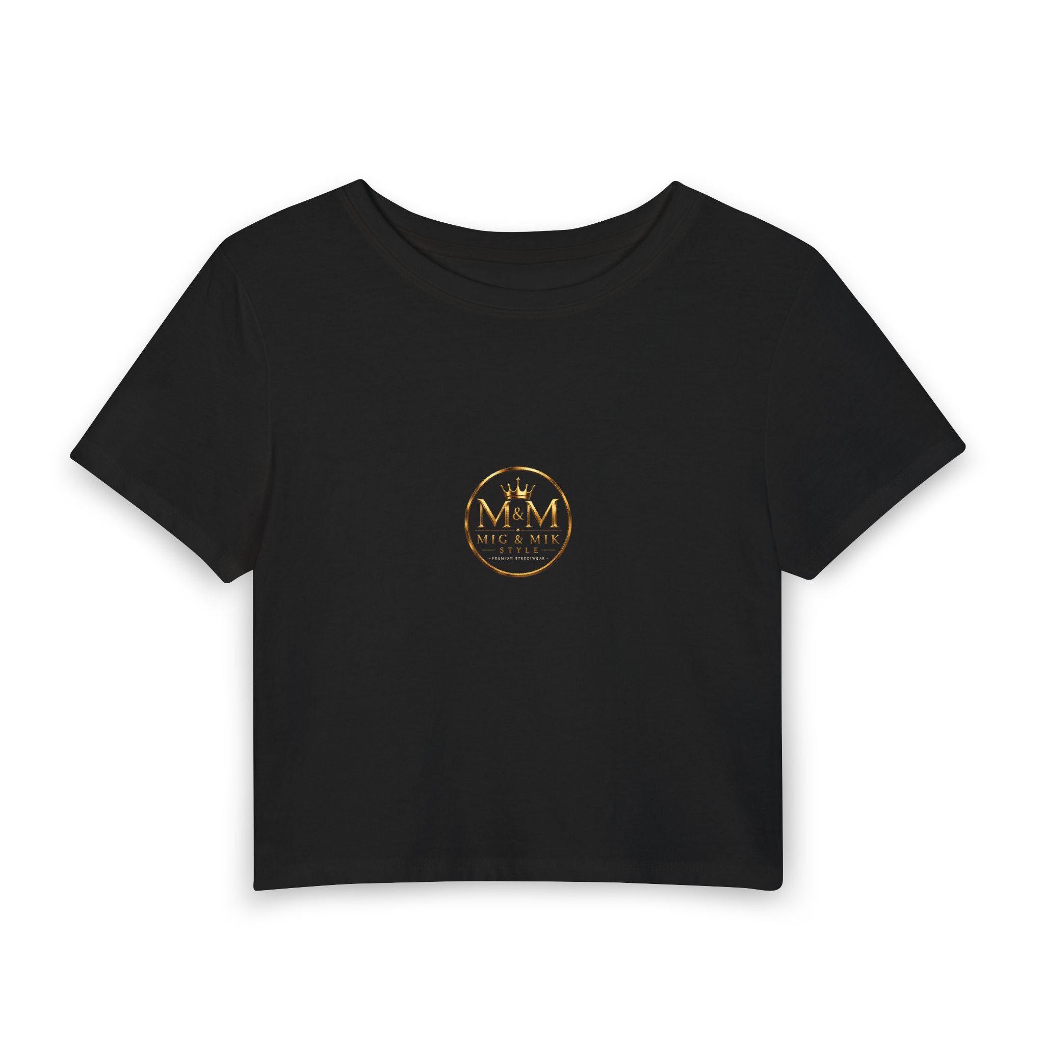 Women's Baby Tee — Gold Monogram 'M&M' Logo Crop Top