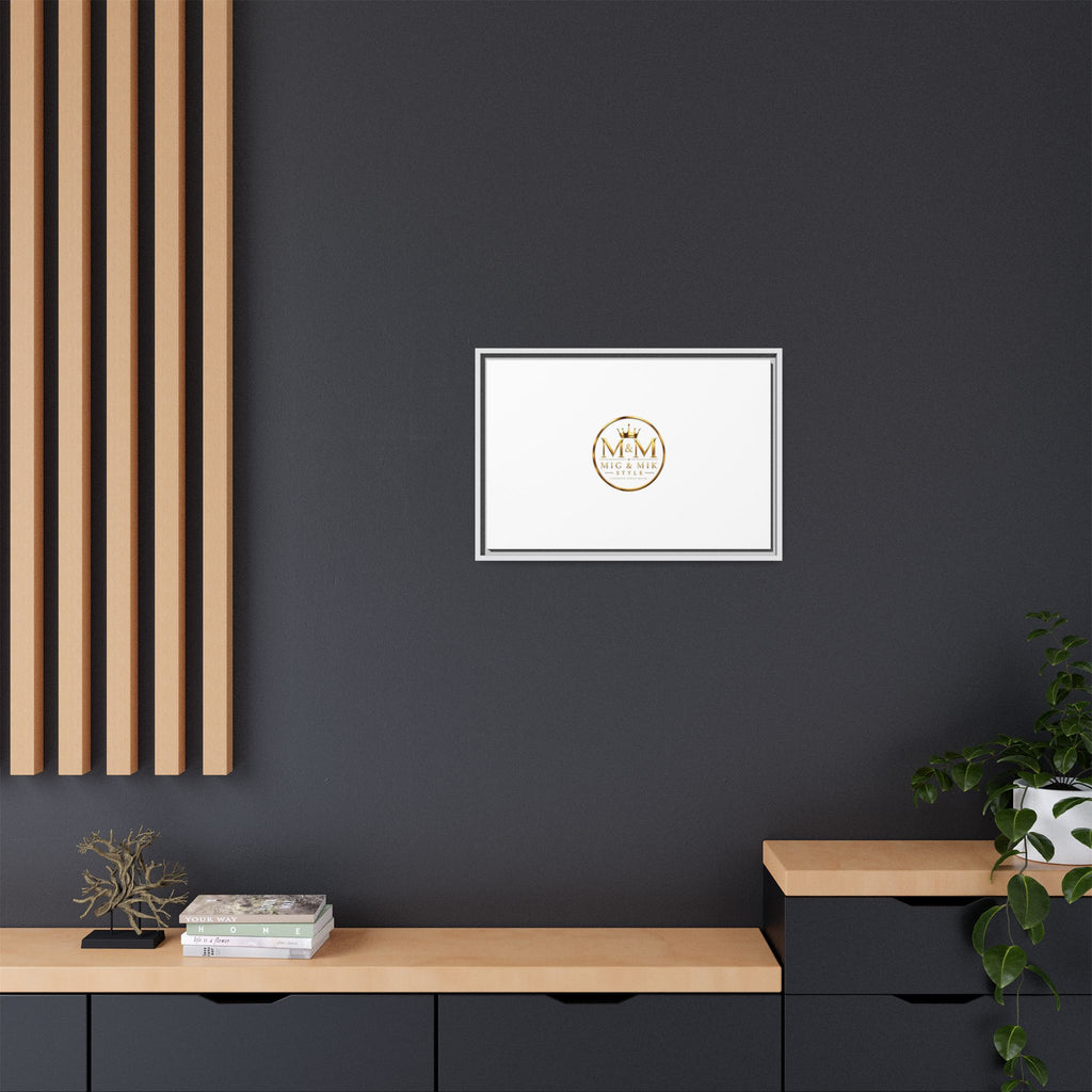 Framed Matte Canvas Print — Gold Mig & Mik Logo Wall Art