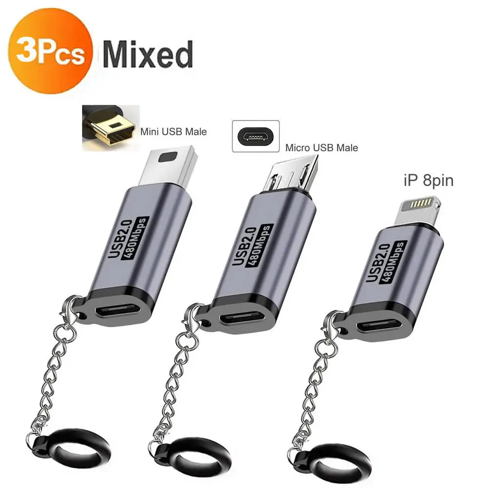 USB-C Adapter Type C Female To Micro / Mini USB Converters For iPhone 14 13 Xiaomi Samsung For Lightning Male Charger Adapter