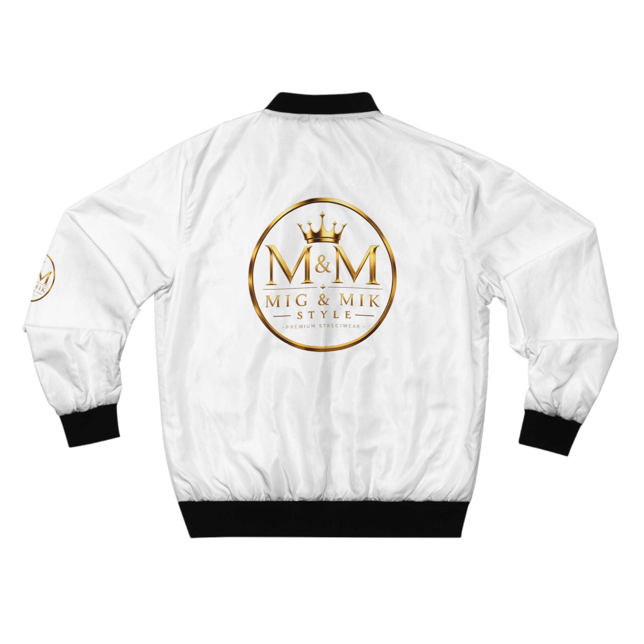 👑 MIG & MIK STYLE Luxury Bomber Jacket – White Gold Collection