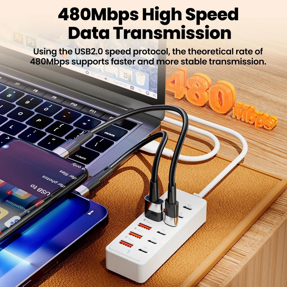 12 in 1 Power Strip Multi Port Fast Charger Station with USB C Desktop Wall Adapter Type C Hub for iPhone Samsung Home Office