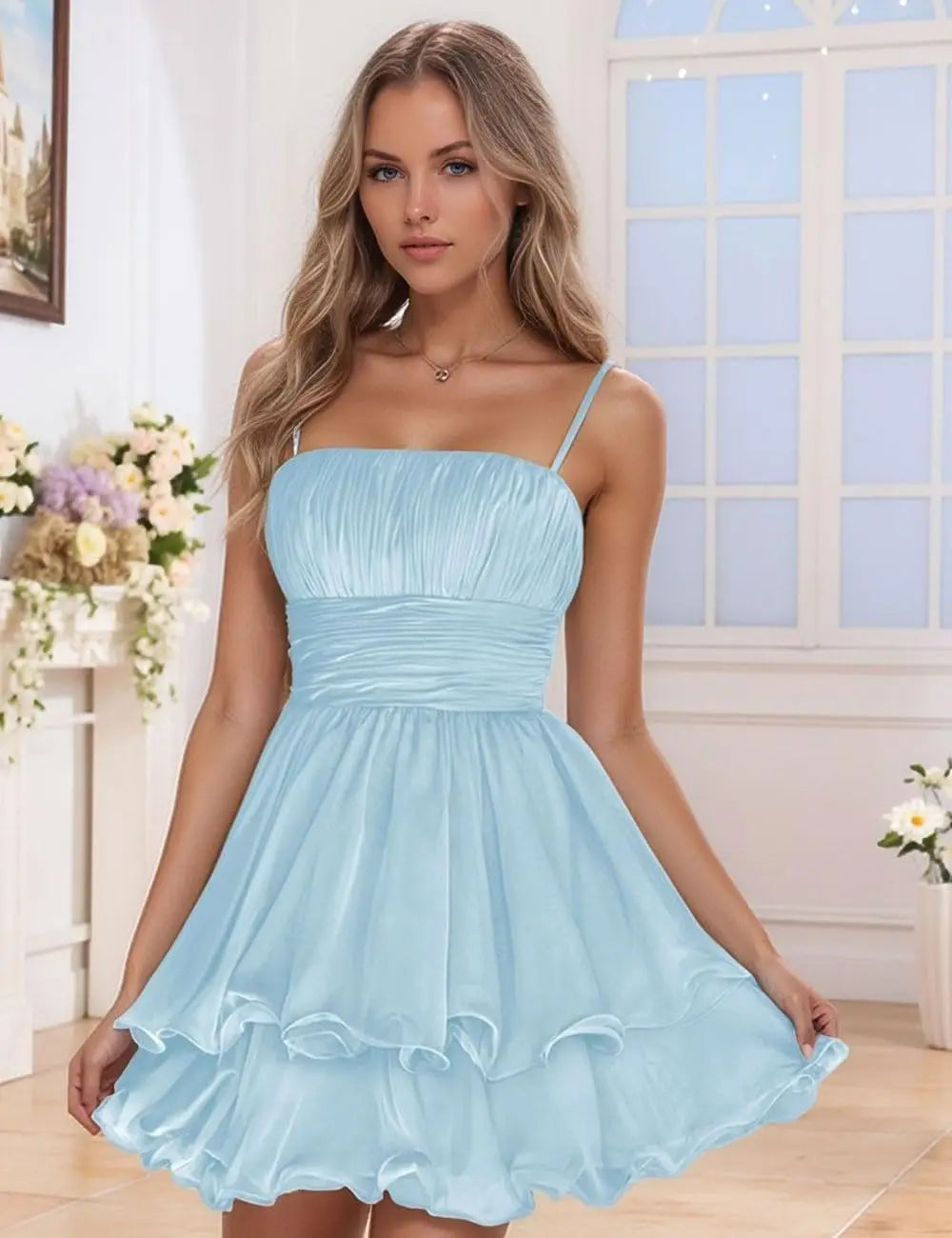 Sexy Women's Short Homecoming Dress 2026 Ruffle Square Neck Bridesmaid Mini Prom Chiffon Cocktail Gown Graduation Party Wear