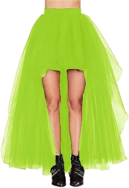 Women's High Low Tulle Skirt Black Swallowtail Gauze High Waist   Tutu Long Party Petticoat Casual Style Punk Goth Carnival