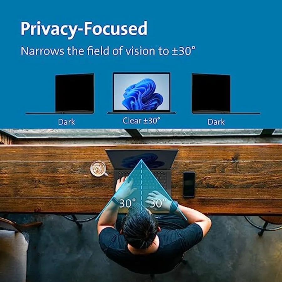 14 inch laptop privacy screen for office use, magnetic aluminum frame, black, removable 16:10 design with anti-glare and blue l