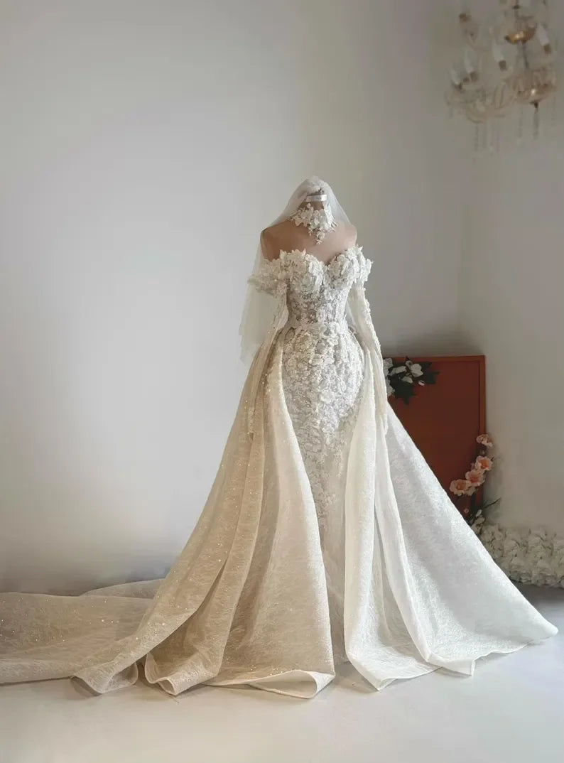 MIG & MIK STYLE™ Luxury Detachable Off-Shoulder Mermaid Wedding Gown