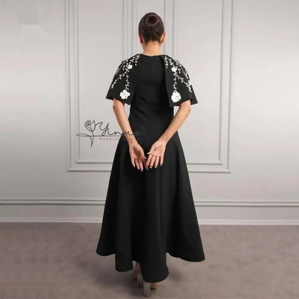 customized   Evening Dress Women Prom Gown FormalScoop Neckline A-line Ankle Length Skirts Applique Bespoke