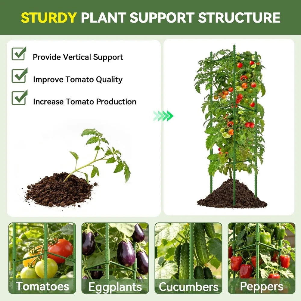 Adjustable Tomato Cage 8-Pack, 63" Tall Plant Support for Garden, Pots & Raised Beds