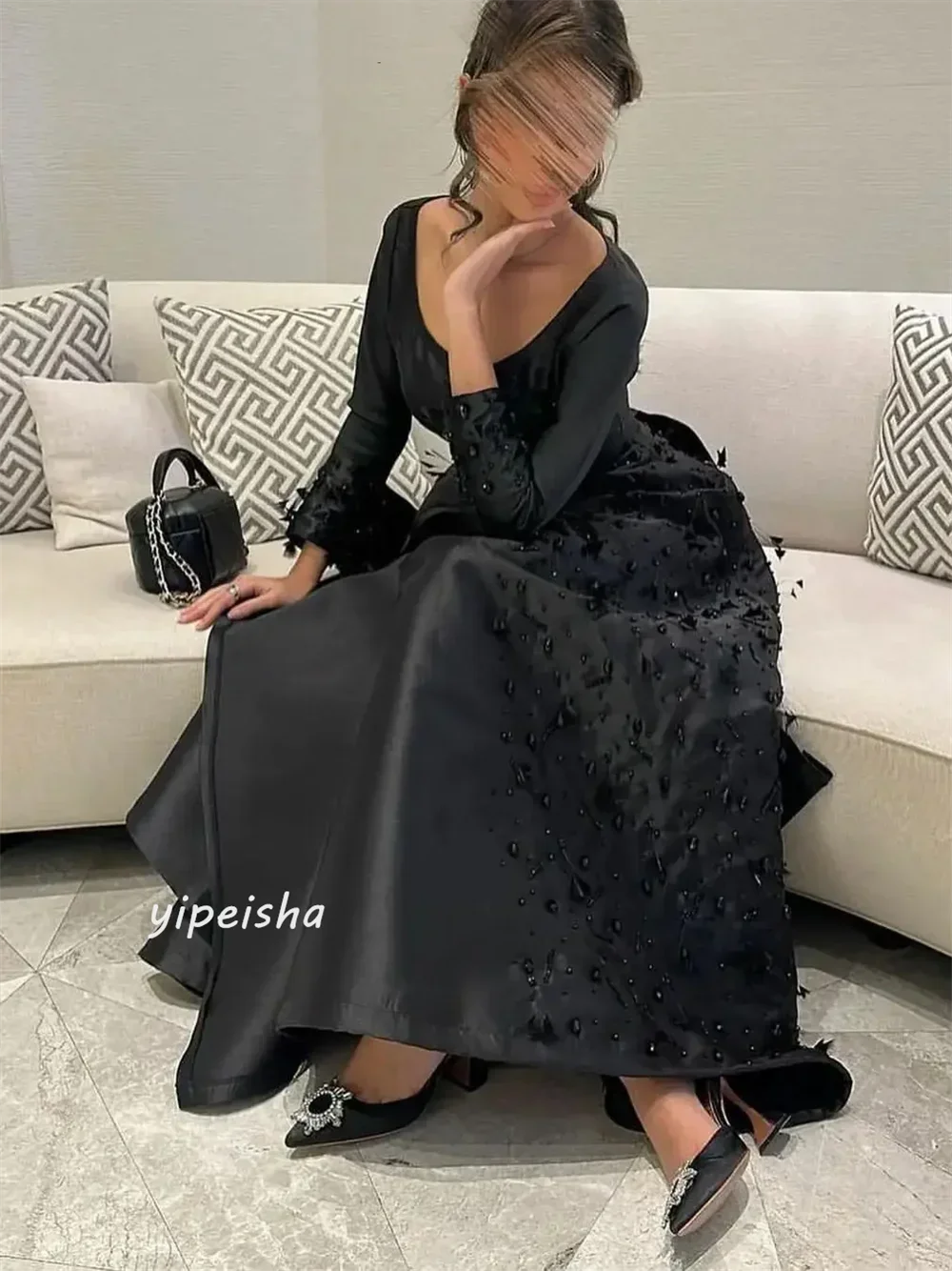 Customized  Ruched Evening A-line O-Neck Bespoke Ball Occasion Gown Midi Dresses Saudi Arabia Classic Modern Style Simple Sexy F