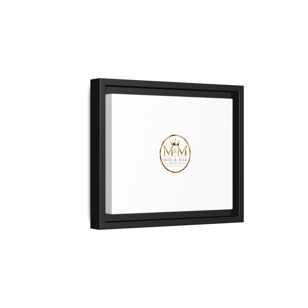 Framed Matte Canvas Print — Gold Mig & Mik Logo Wall Art