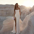 MIG & MIK STYLE™ Simple Strapless Mermaid Wedding Gown with High Slit