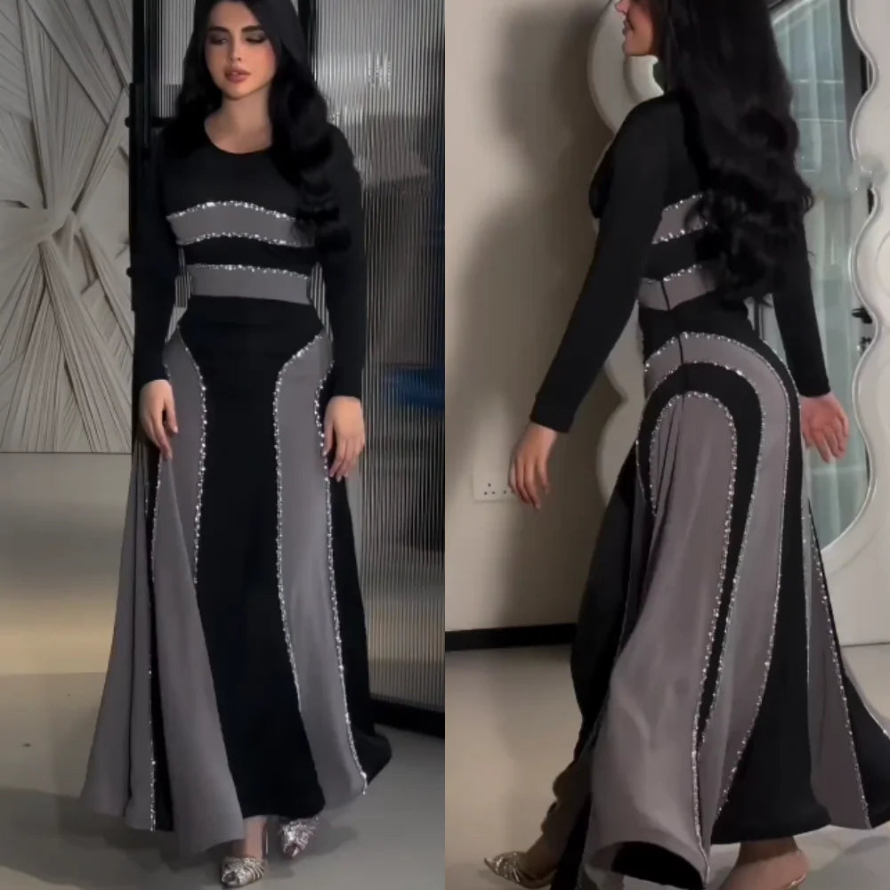 Customized Sparkle Exquisite Jersey Draped Beading Evening A-line O-Neck Bespoke Occasion Gown Midi Dresses
