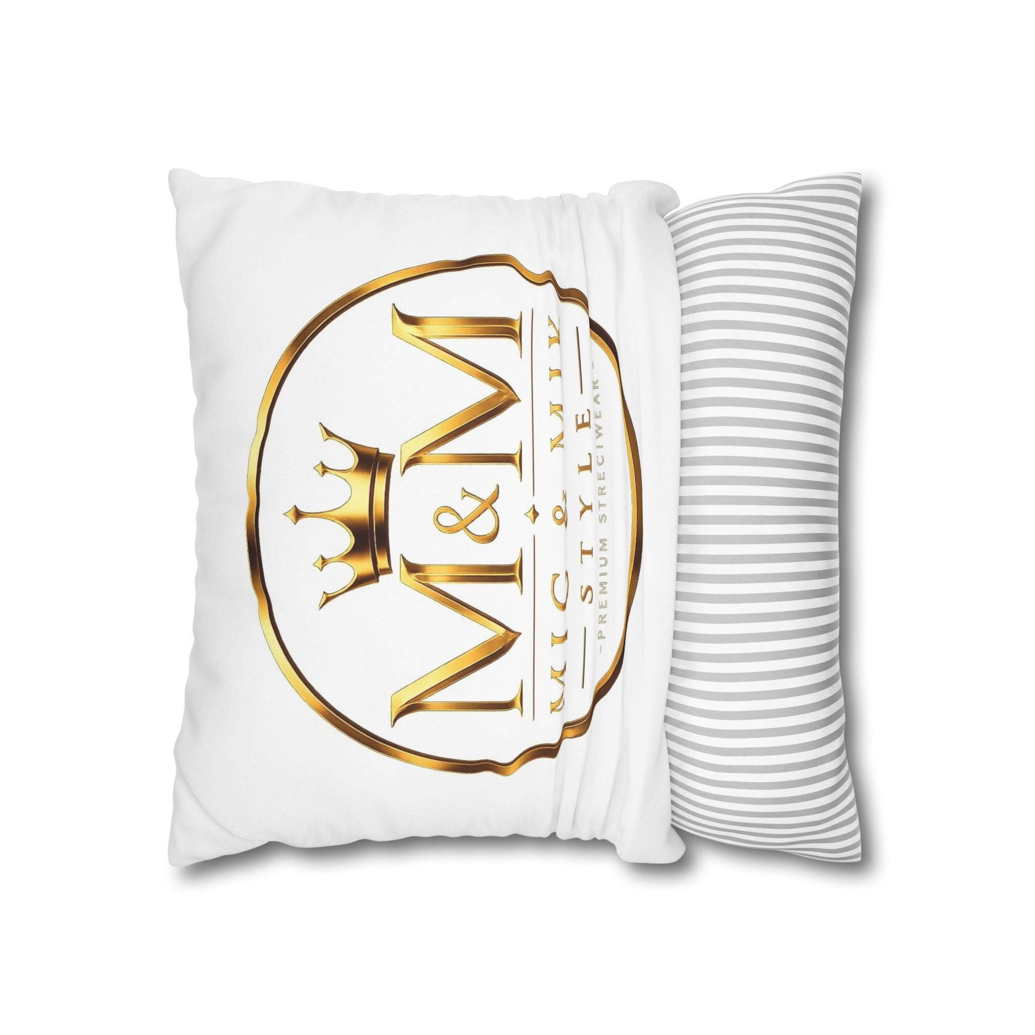 M&M Mig & Mik Gold Crown Decorative Pillowcase — Square Poly Canvas Throw Pillow Cover
