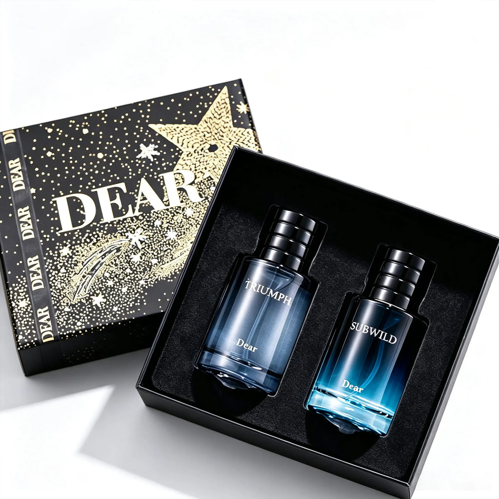 2 In 1 Men Eau de Toilette Set Two Different Scents Long Lasting Mens Cologne Woody Fresh Fragrance Luxury Star Gift Box Perfume Kit Ideal Present For Men Daily Business Party