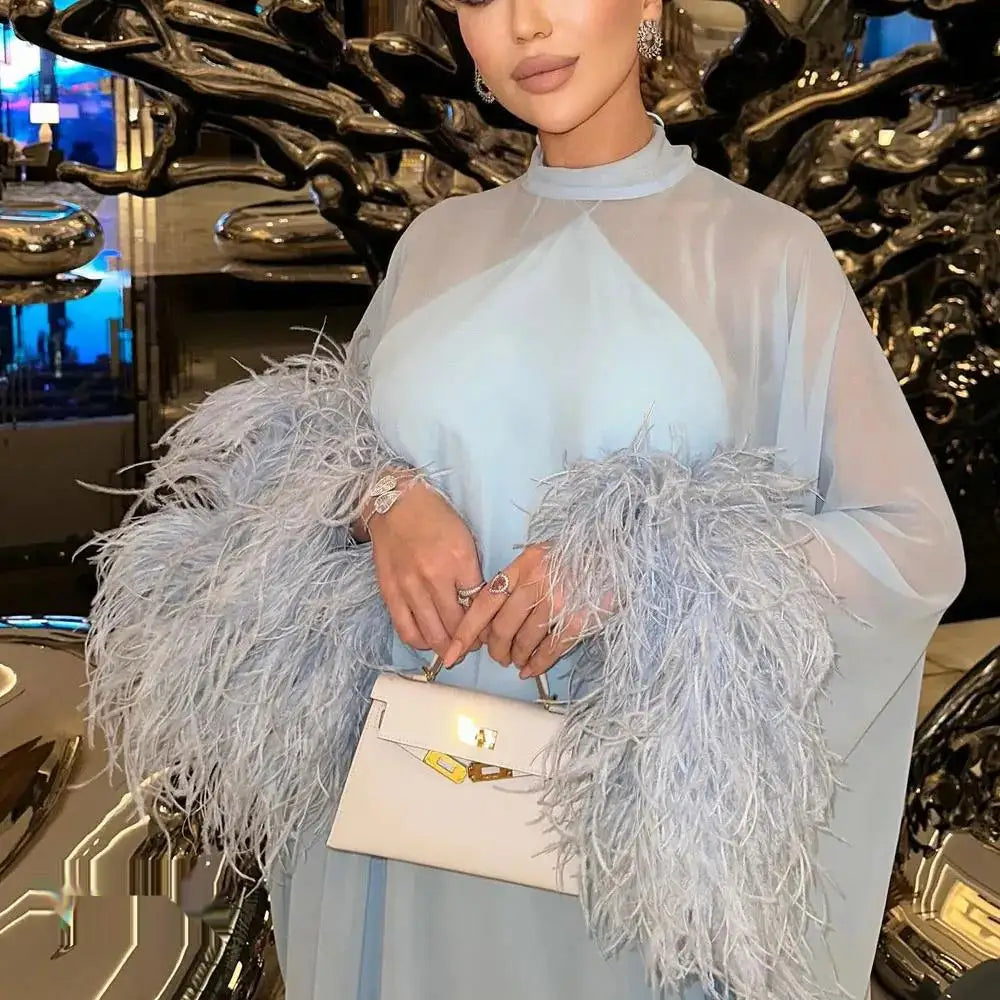 High Neck Prom Dress Full Sleeves With Floor Length Evening Dress Women Wedding Party Formal Gowns Arabia