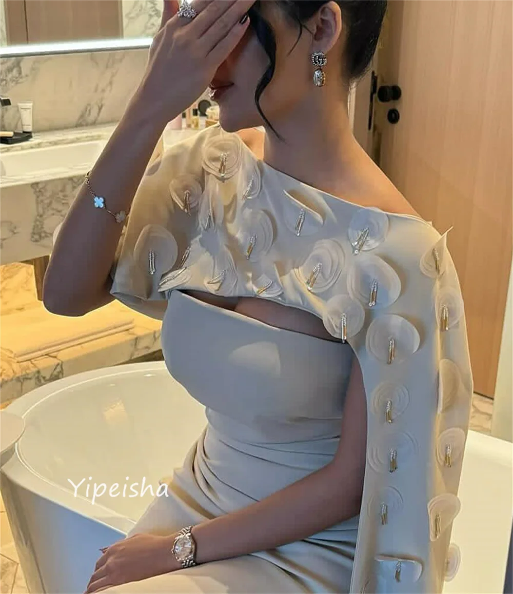 Customized Modern Style O-Neck A-line Beading Sequined Appliques Ankle-Length Satin Bespoke Occasion Dresses Evening