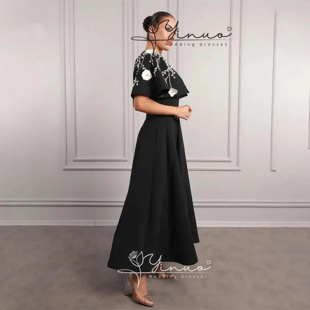 customized   Evening Dress Women Prom Gown FormalScoop Neckline A-line Ankle Length Skirts Applique Bespoke