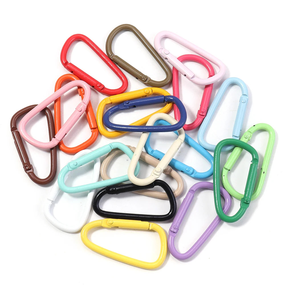 10pcs Colorful Carabiner Clip Alloy Keychain Clasps Hook 45X24mm D-ring Spring Snap Buckle For DIY Jewelry Making Accessories