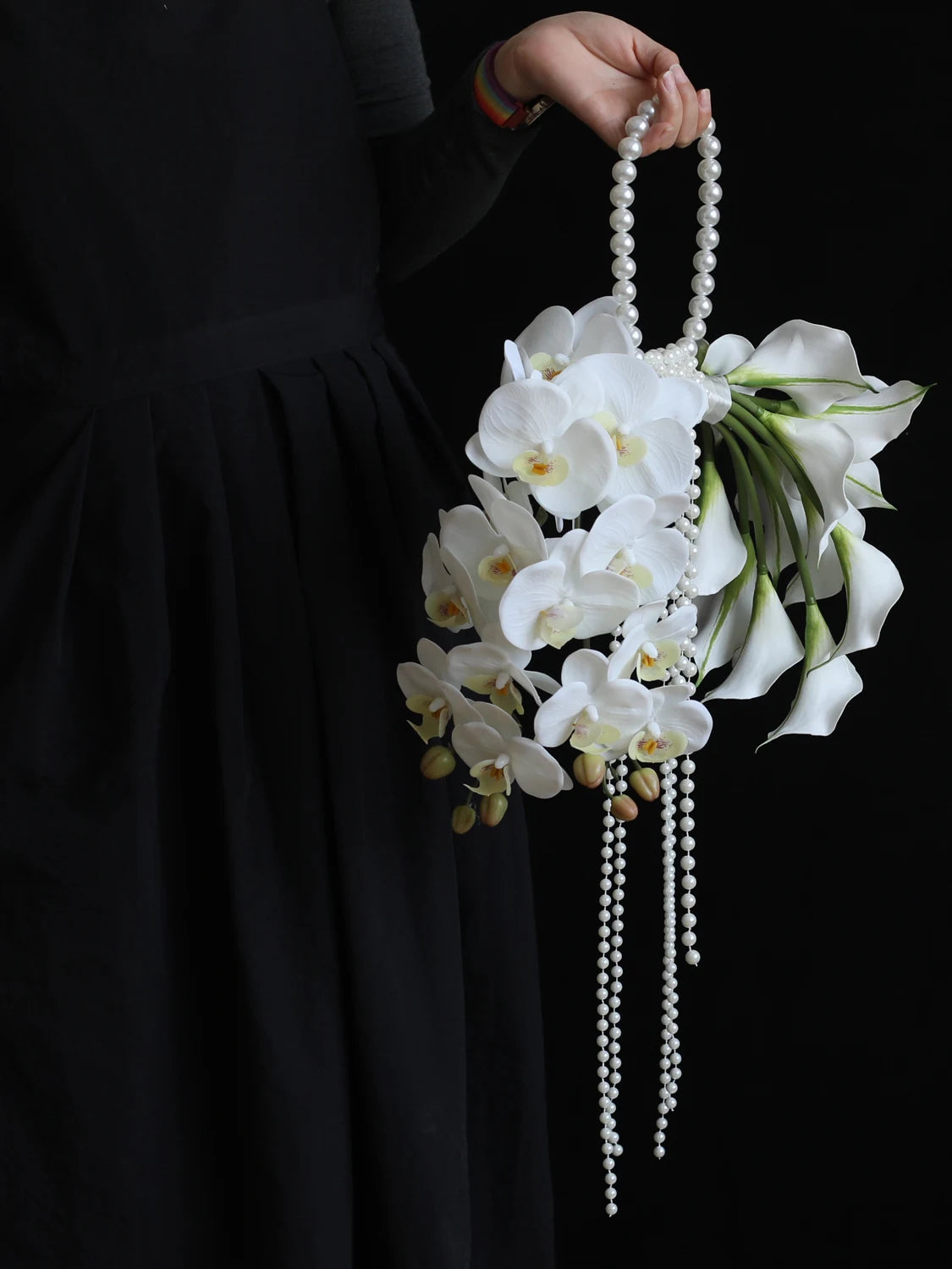 White  Orchid Pearl Bridal Bouquet Artificial Flower Handheld Wedding Photography Studio Props Fashion  Design