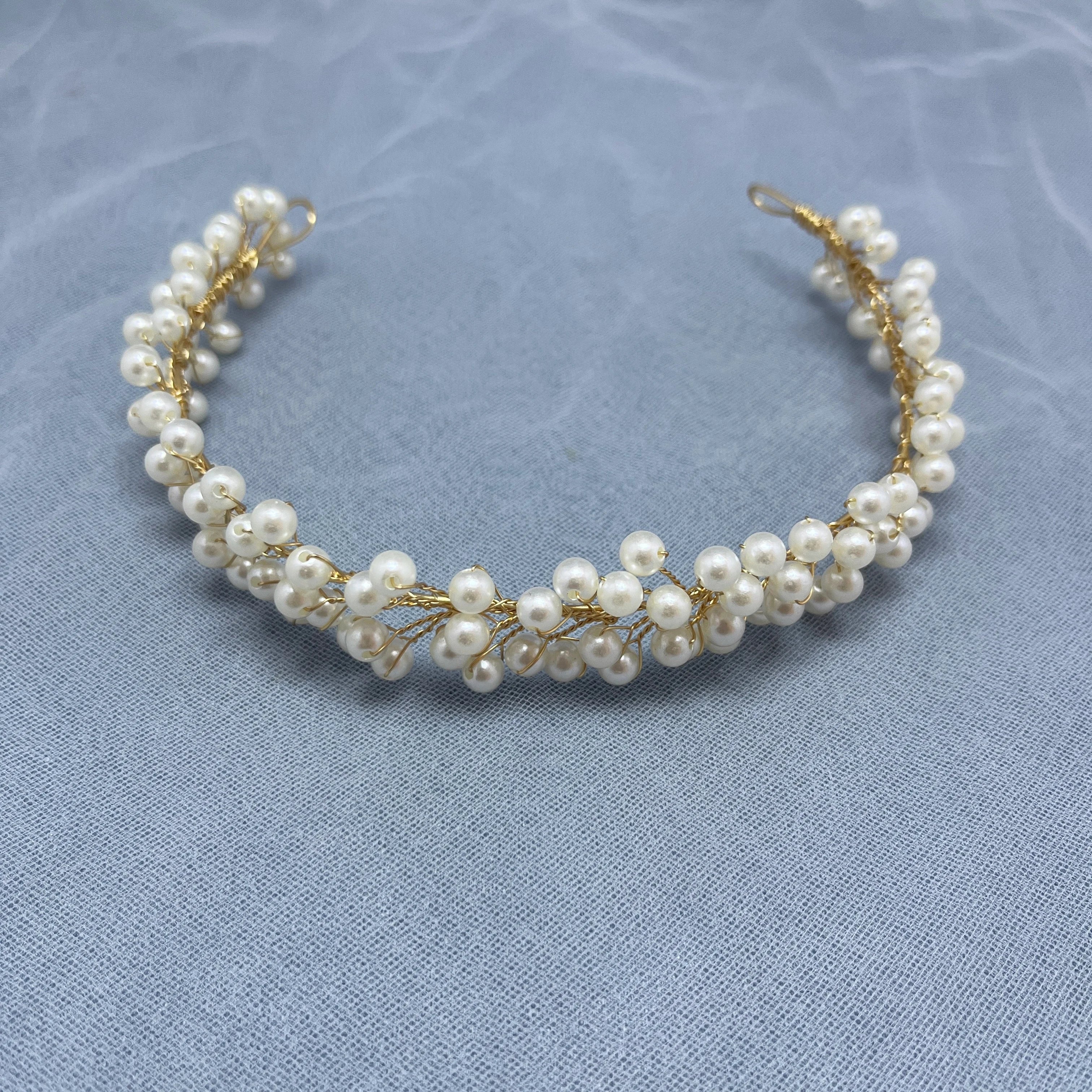 Handmade Fashion Crystal Flower Hair Vine Headband Pearl Hairband Bridal Wedding Hair Accessories Jewelry Hair Vine Headband