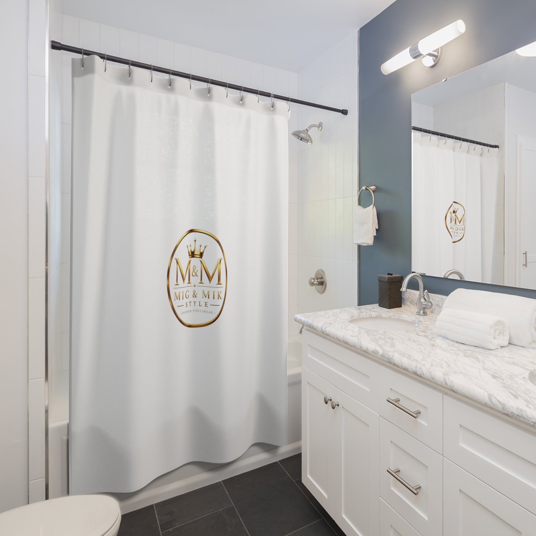 Luxury Gold Crest Shower Curtain — M&M Mig & Mik Style