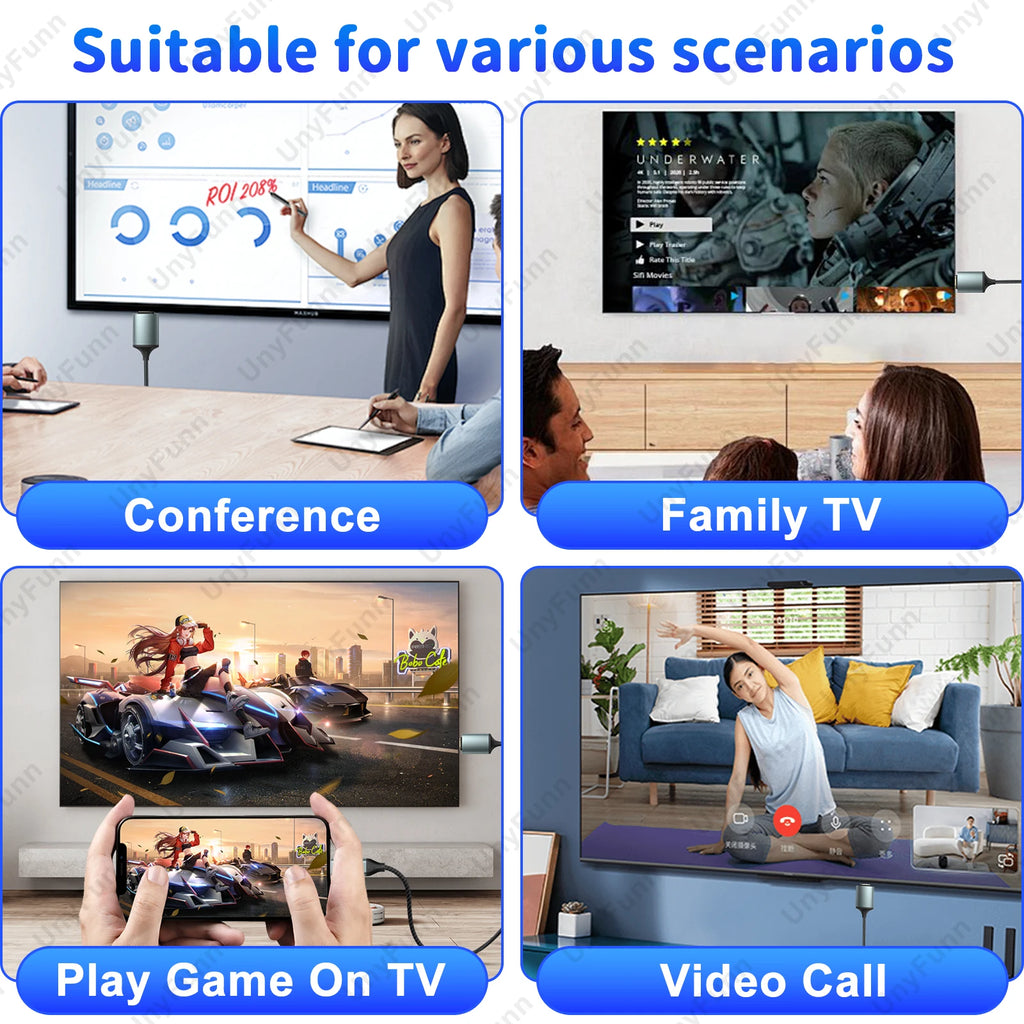 HDTV Cable for iPhone to TV, Lighting to HDTV Adapter Connector for iPhone14, 13, 12, 11 TV Output with 1080P HD Display 6.56FT