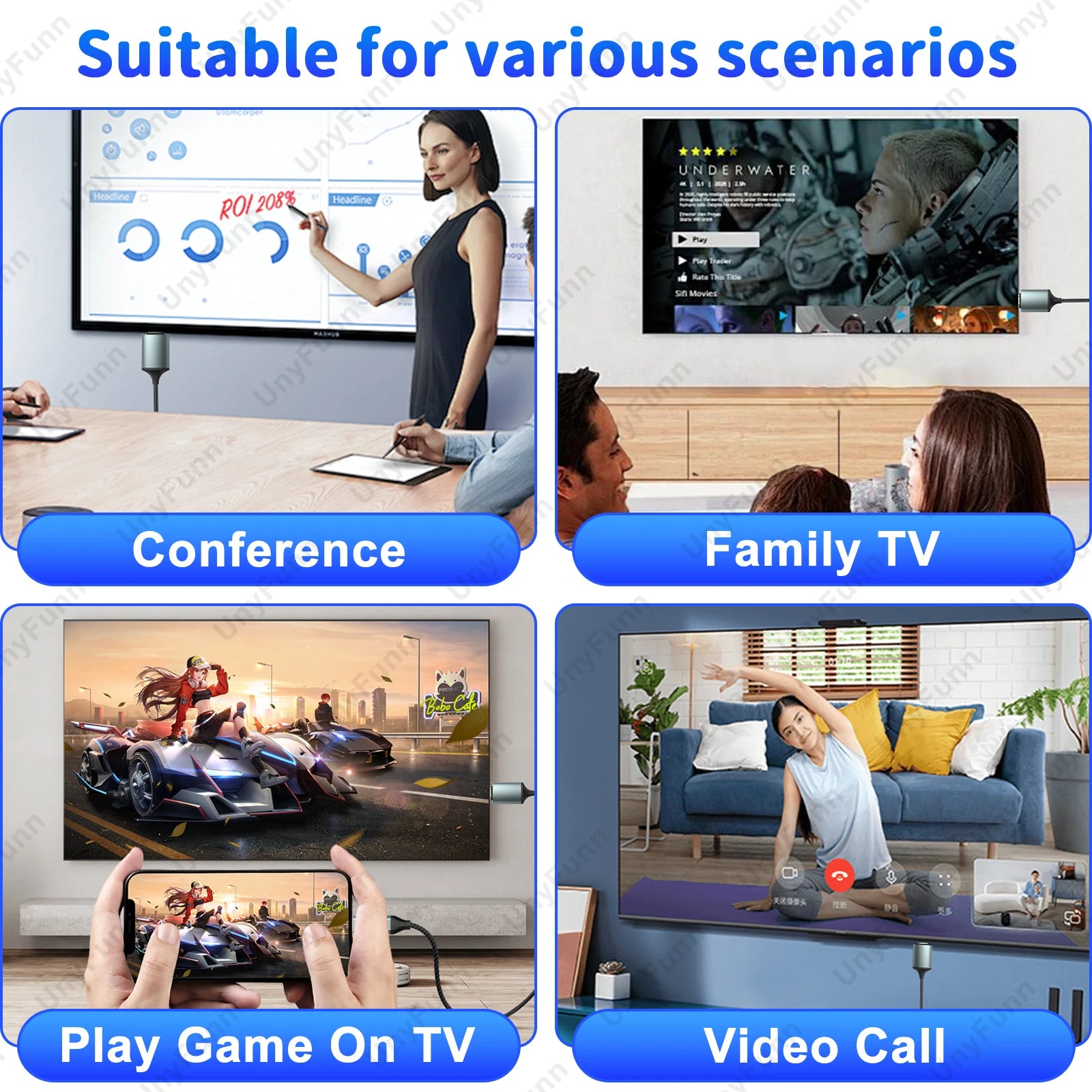 HDTV Cable for iPhone to TV, Lighting to HDTV Adapter Connector for iPhone14, 13, 12, 11 TV Output with 1080P HD Display 6.56FT