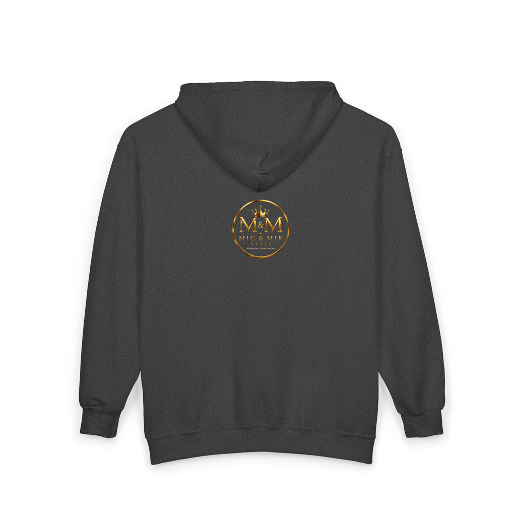 Gold Foil 'M&G Milk' Logo Zip Hoodie — Premium Black Full-Zip Sweatshirt