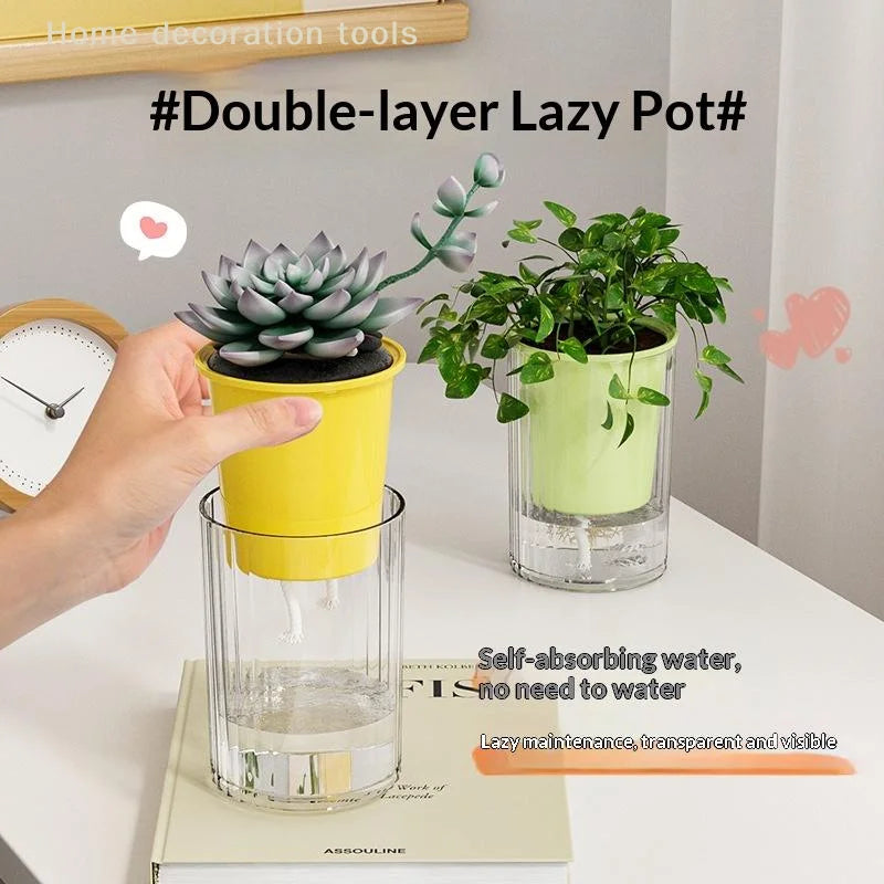 Transparent Self Watering Pot For Hydroponic Plants with Drainage Hole Desktop Flower Planter for Office Home