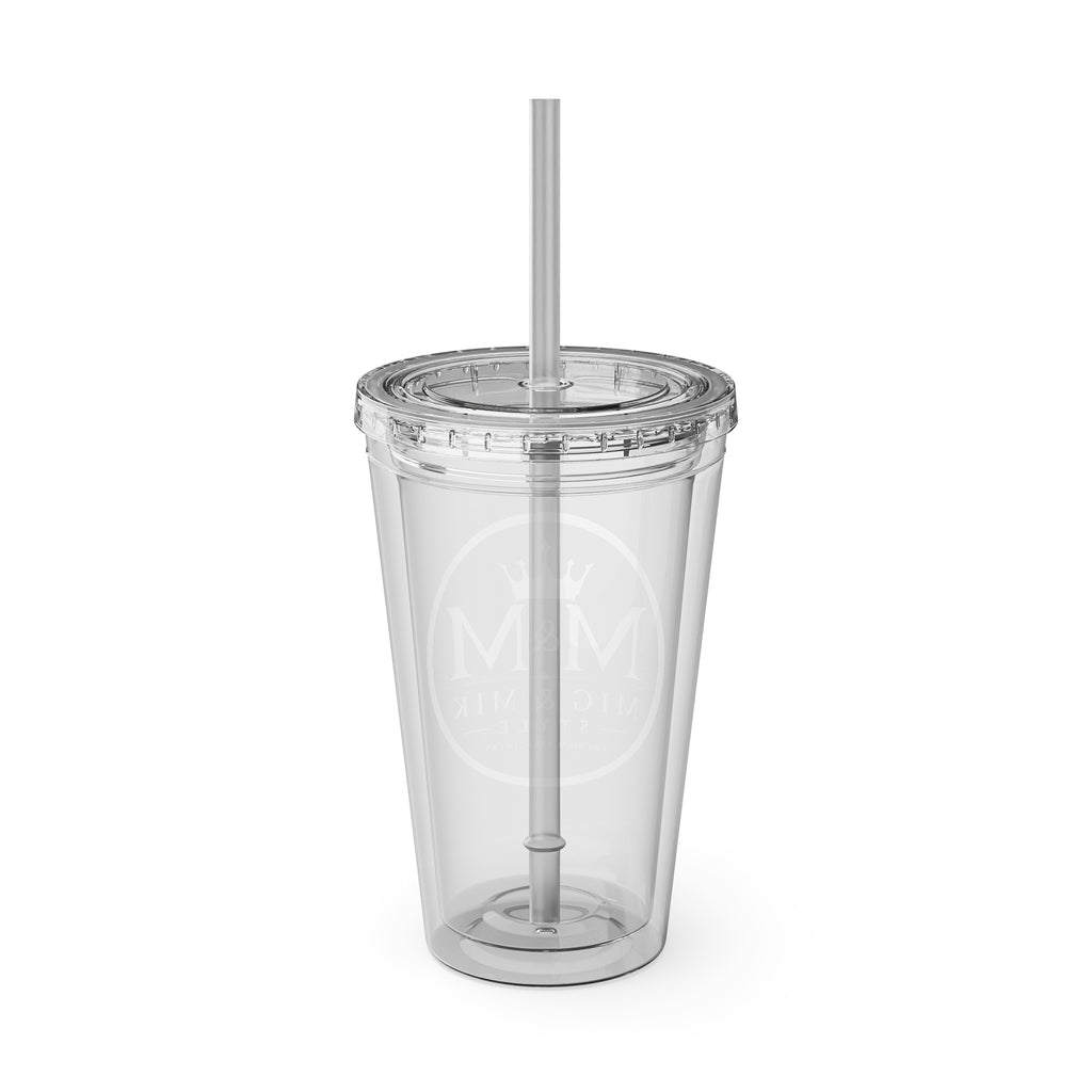 16oz Clear Tumbler with Straw — Gold Monogram 'MM' Crown Logo