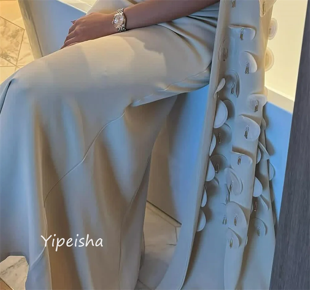 Customized Modern Style O-Neck A-line Beading Sequined Appliques Ankle-Length Satin Bespoke Occasion Dresses Evening